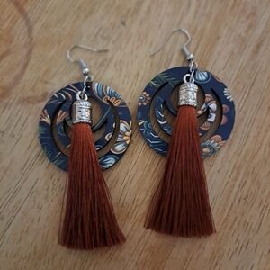 sublimated wooden earrings with tassel
